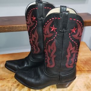 Vintage Women's Durango Black Red Leather Cowboy Western Boots 8 1/2 M